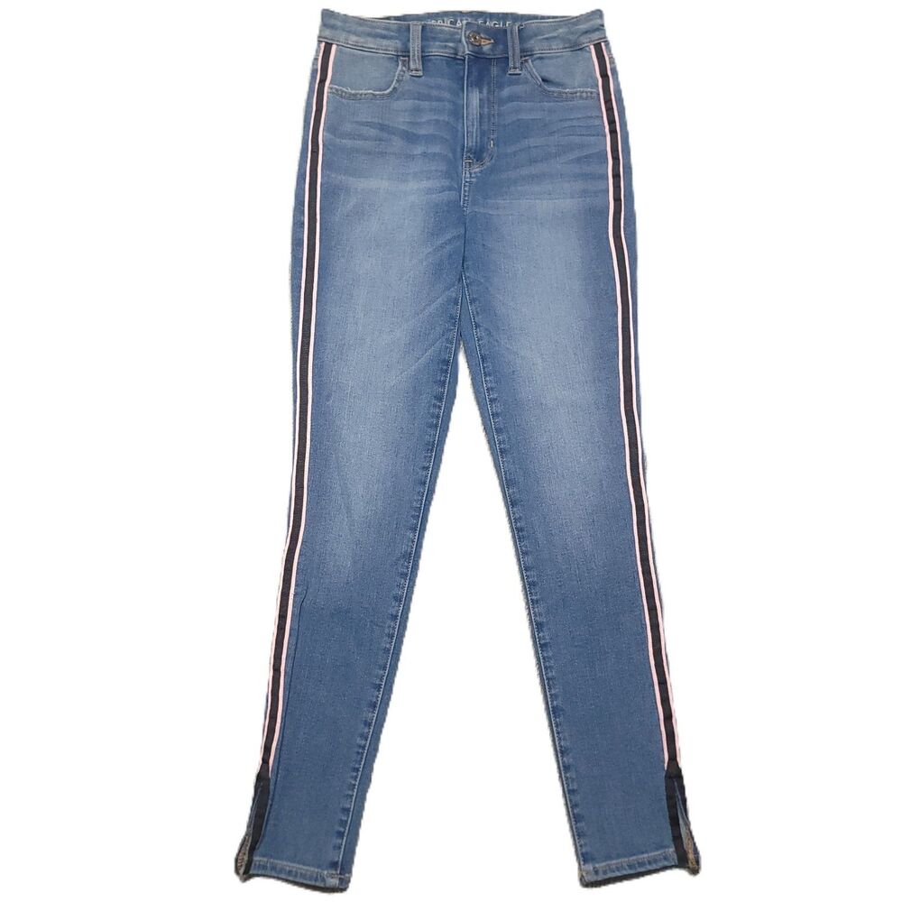American Eagle Super Hi-Rise Jegging Jeans Size 0 Short Side Stripe Pants